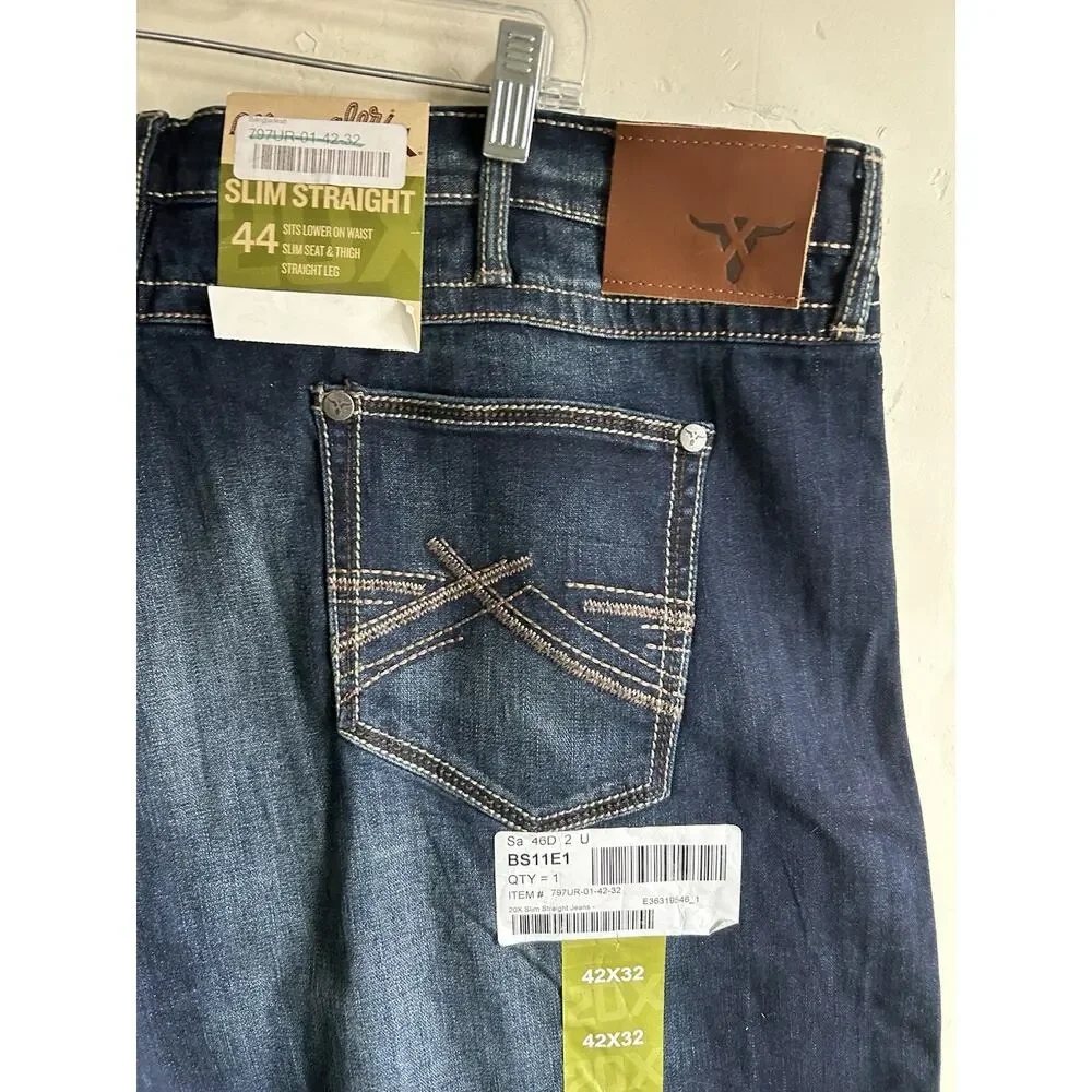 Wrangler 20X No 44 Slim Straight Jeans Mens 42x32 NWT Stretch Western Dark Wash
